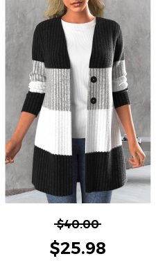 ROTITA Button Contrast Color Black Long Sleeve Cardigan