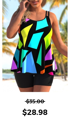 ROTITA Plus Size Colorful Geometric Print Tankini Top