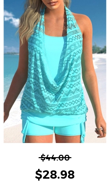 ROTITA Lace Tie Side Cyan Tankini Top