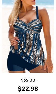 ROTITA Criss Cross Peacock Blue Leopard Tankini Top