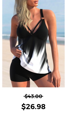 ROTITA Cross Strap Ombre White Tankini Top