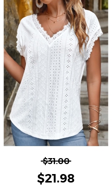 ROTITA Lace White V Neck Short Sleeve T Shirt
