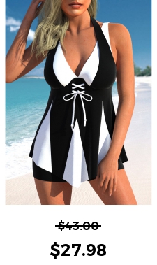 ROTITA Lace Up Contrast Black Swimdress Top