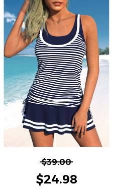 ROTITA Fake 2in1 Navy Striped Tankini Top