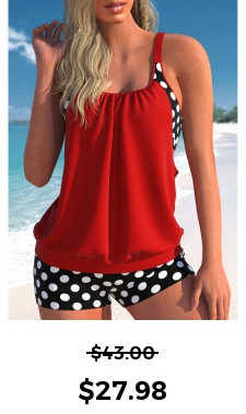 ROTITA Fake 2in1 Red Polka Dot Tankini Top