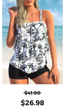 ROTITA Coconut Print White Layered Hem Tankini Top