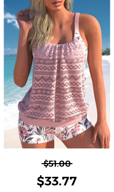 ROTITA Floral Print Lace Patchwork Light Pink Tankini Set