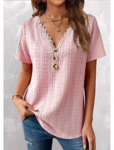 ROTITA Twisted Pink V Neck Short Sleeve T Shirt