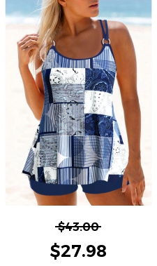 ROTITA Metal Ring Navy Paisley Print Tankini Top