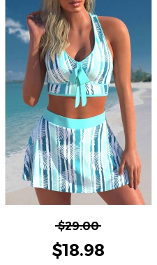 ROTITA Bowknot Cyan Leaf Print Bikini Top