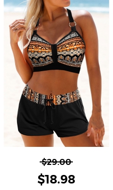 ROTITA Metal Ring Multi Color Tribal Print Bikini Top