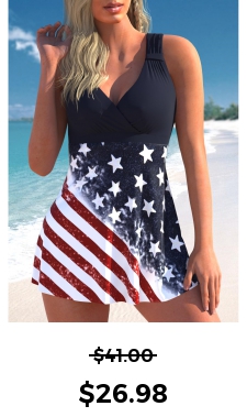 ROTITA Ruched Multi Color American Flag Print Swimdress Top