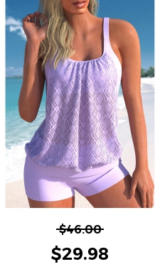 ROTITA Fake 2in1 Light Purple Lace Tankini Top