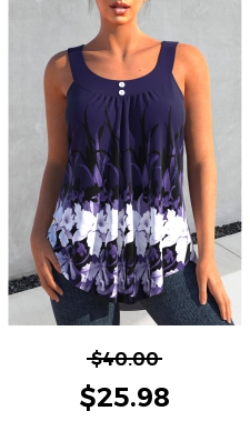 ROTITA Floral Print Deep Purple Round Neck Tank Top