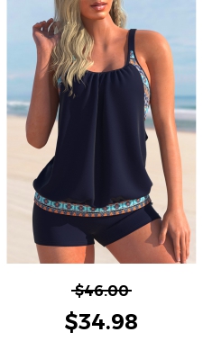 ROTITA Navy Blue Tribal Print Wide Strap Tankini Set