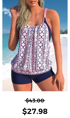 ROTITA Fake 2in1 Light Pink Tribal Print Tankini Top