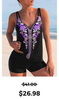 ROTITA Tribal Print Double Straps Purple Tankini Top