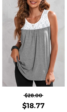 ROTITA Grey Marl Round Neck Lace Stitching Tank Top