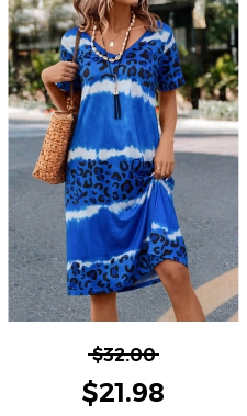 Leopard Blue H Shape V Neck Dress