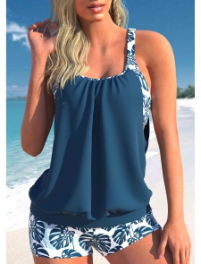 ROTITA Metal Ring Peacock Blue Tankini Top