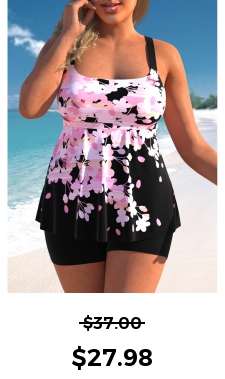 ROTITA Pink Floral Print Plus Size Tankini Top