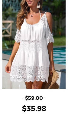 Lace Cold Shoulder White Cover Up