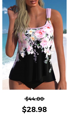 ROTITA Cross Hem Pink Floral Print Tankini Top