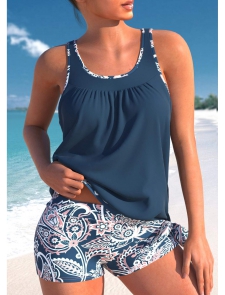 ROTITA Bowknot Navy Paisley Print Tankini Top
