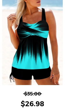 ROTITA Cross Front Wide Strap Cyan Ombre Tankini Top