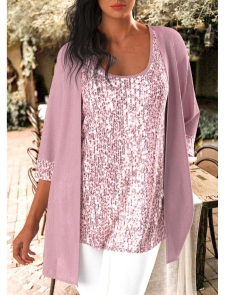 ROTITA Sequin Light Pink Scoop Neck Tank Top and Cardigan