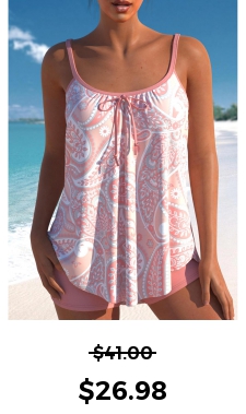 ROTITA Bowknot Pink Paisley Print Tankini Top