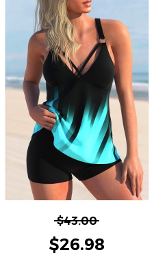 ROTITA Criss Cross Cyan Ombre Tankini Top