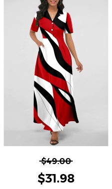 ROTITA Geometric Print Short Sleeve Pink Maxi Dress