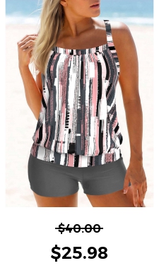 ROTITA Criss Cross Grey Geometric Print Tankini Top