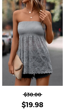 Smocked Grey Lace Bandeau Tank Top