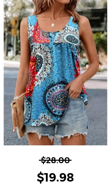 Button Tribal Print Light Blue Tank Top