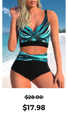 ROTITA Criss Cross Cyan Striped Bikini Top