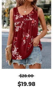 Button Floral Print Wine Red Tank Top