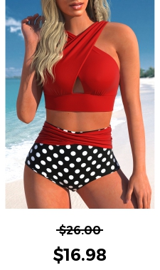 ROTITA Criss Cross Wide Strap Red Bikini Top