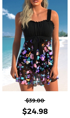 ROTITA Bowknot Black Floral Print Swimdress Top