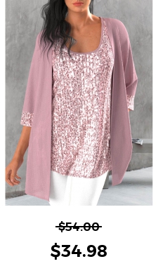 ROTITA Sequin Light Pink Scoop Neck Tank Top and Cardigan