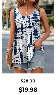 Button Tie Dye Print Dark Blue Tank Top