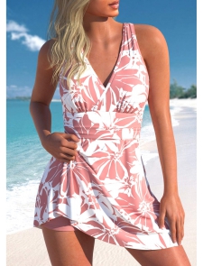 ROTITA Criss Cross Pink Floral Print Swimdress Top