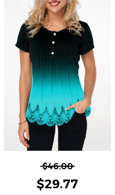 ROTITA Gradient Button Detail Lace Hem T Shirt