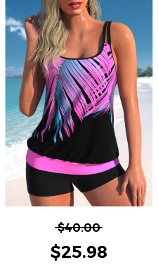 ROTITA Hot Pink Leaf Print Tankini Top