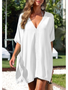 Lace V Neck White Cover Up