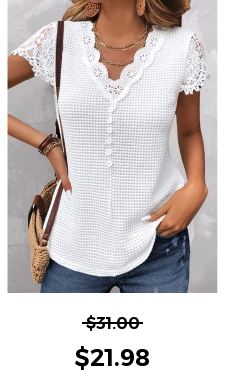 ROTITA Lace White V Neck Short Sleeve T Shirt