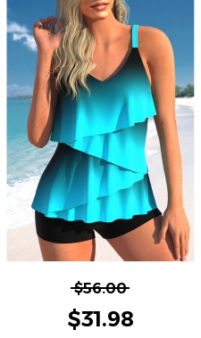 ROTITA Layered Hem Cyan Ombre Tankini Top