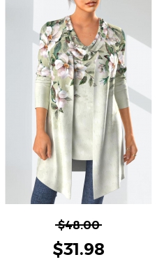 ROTITA Floral Print Sage Green Draped Neck Cardigan and Tank Top