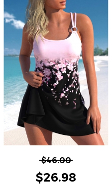ROTITA Metal Ring Light Pink Floral Print Swimdress Top